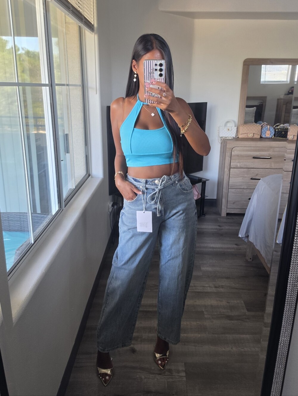 Women’s Light Blue High-Rise Wide Leg Jeans Denim